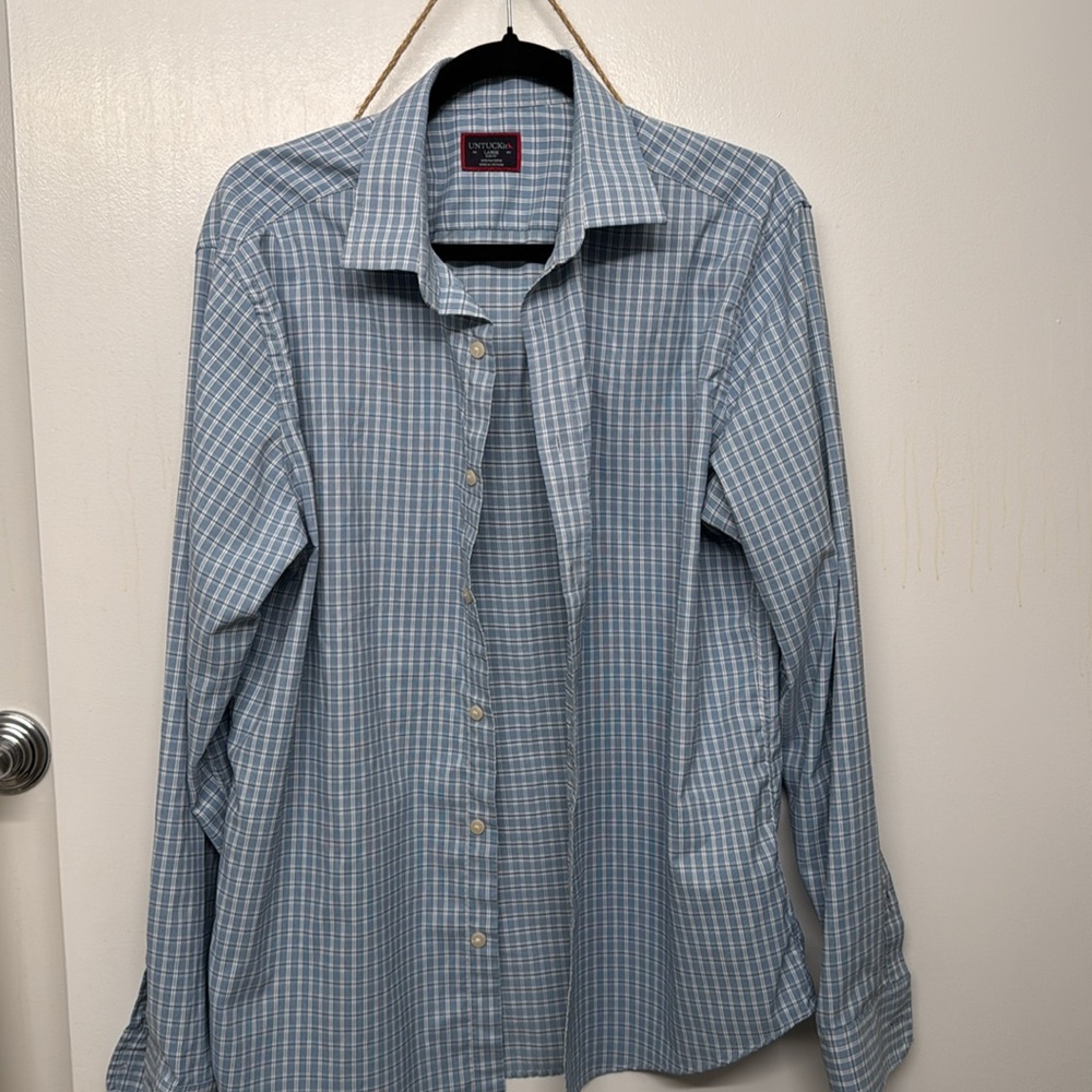 Lands' End Men's Blue Checkered Shirt